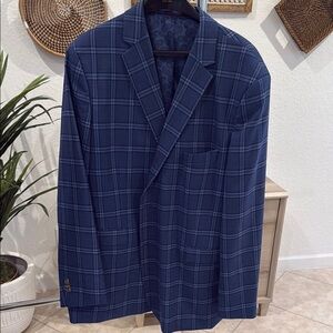 Johnston & Murphy Navy Blue Windowpane Sport Coat with Notched Lapels